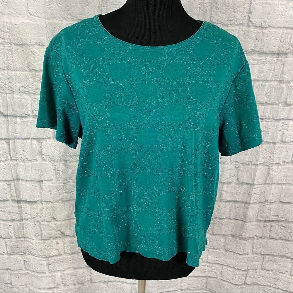 Classic Elements short sleeve Crewneck embroidered top sz 14/16 women